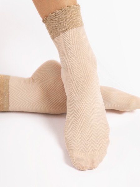 Fiore - 40 denier herringbone pattern ankle socks with lurex-effect top in contrast colour